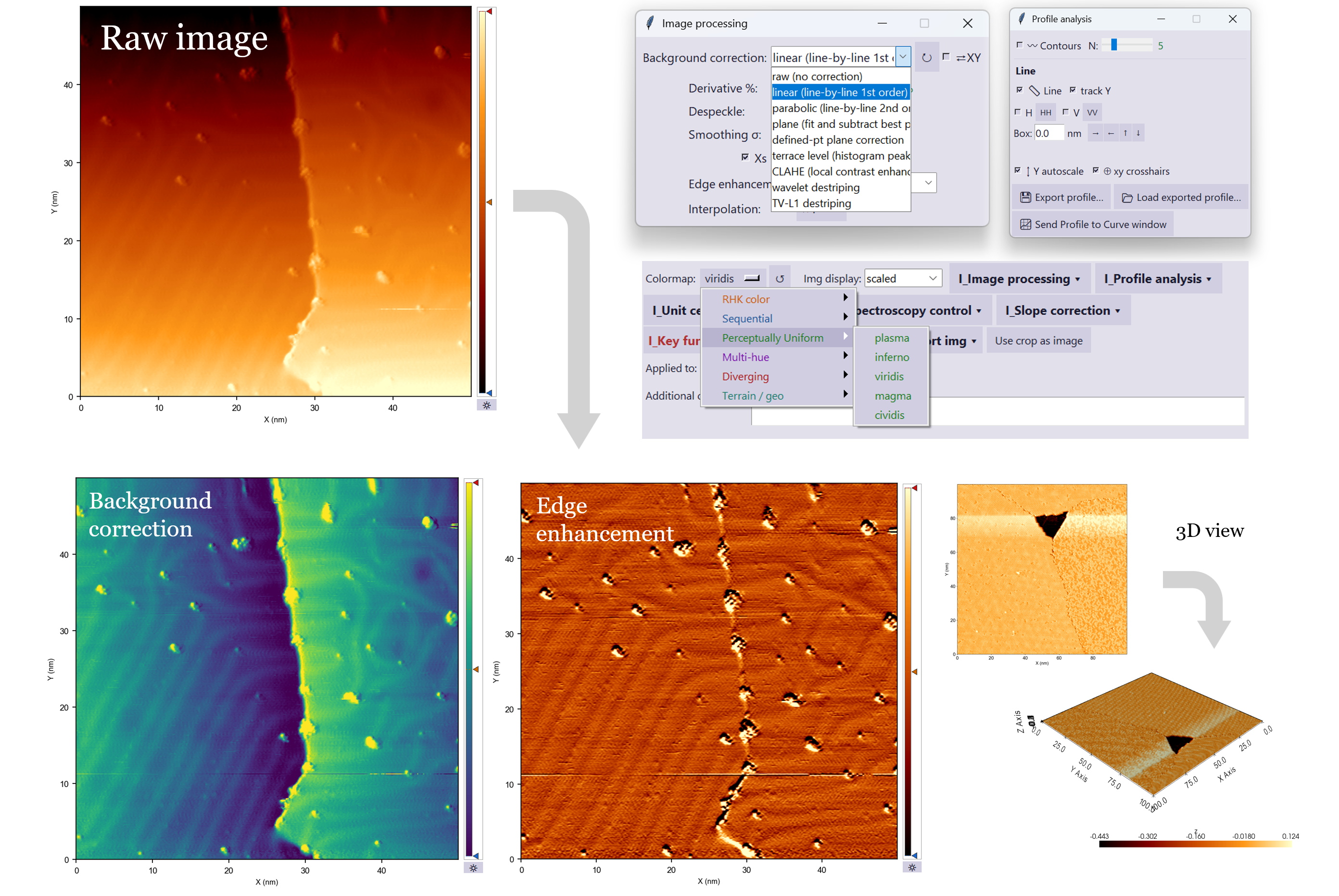Microscopy image processing and 3D visualization tools