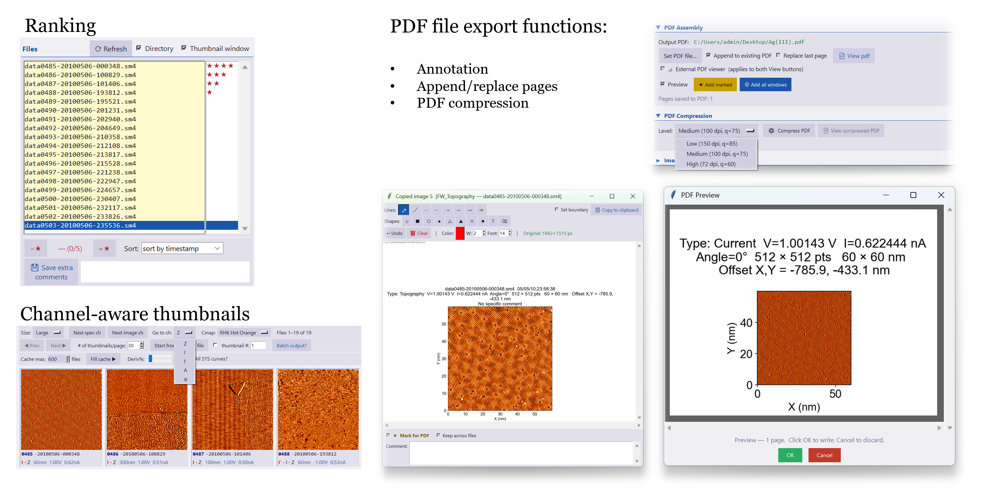 Microscopy data organization and export tools