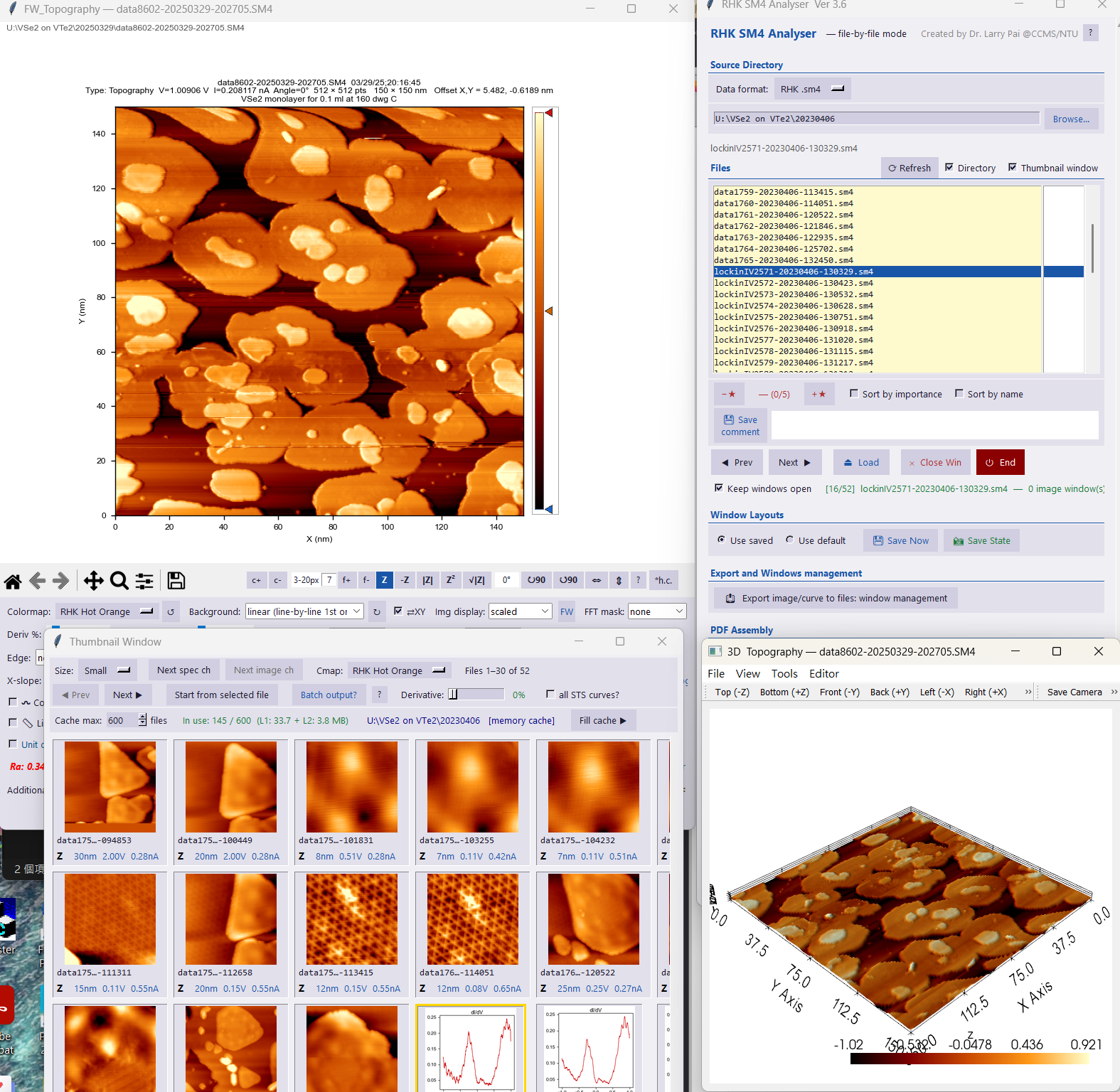 Screenshot of home-made microscopy data processing software